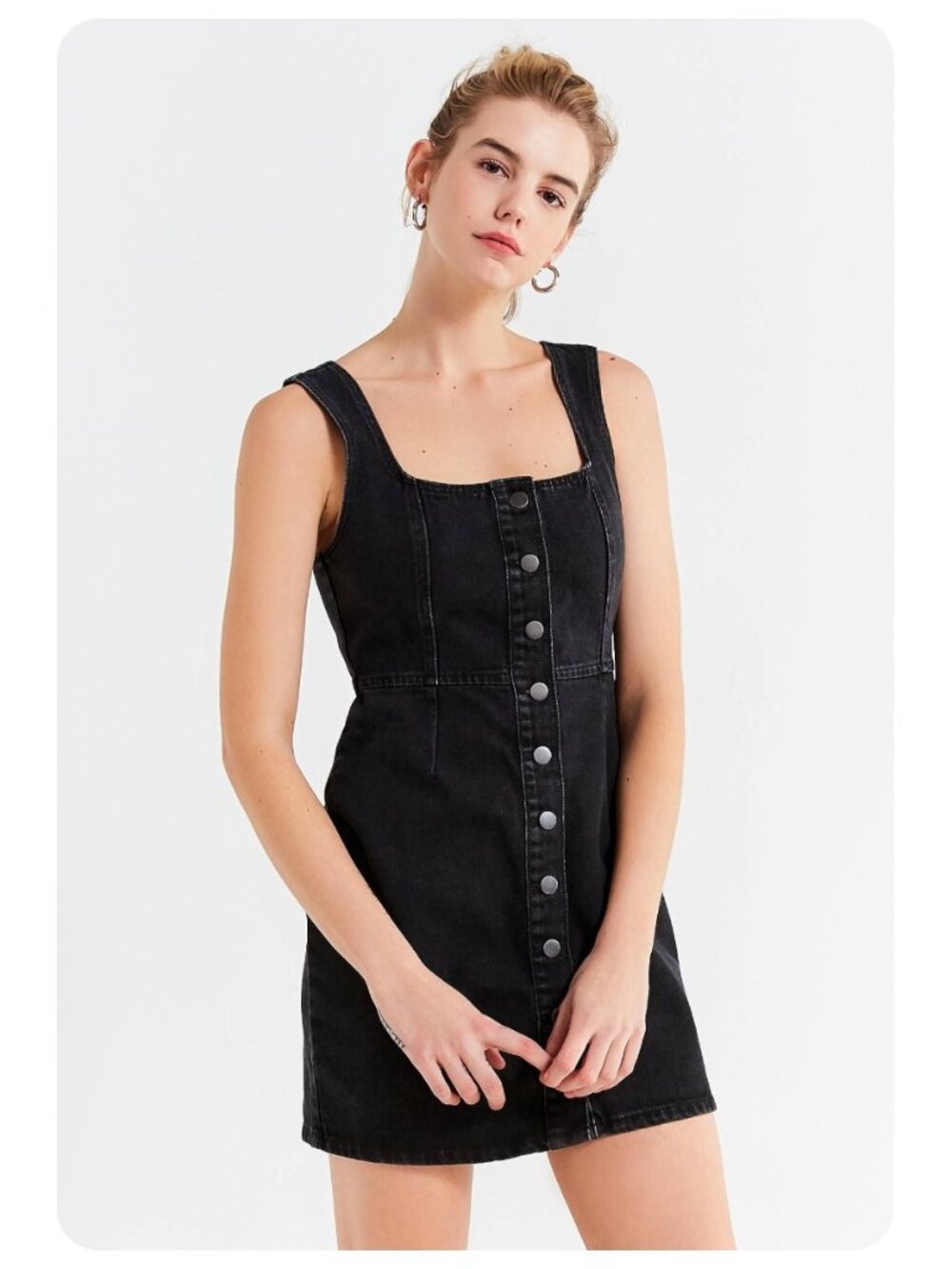 * Urban Outfitters Black Wash Button Front Denim Sleeveless Mini Dress sz 8